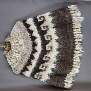 Rare Vintage 70s Alpaca poncho Handmade soft warm and hairy.